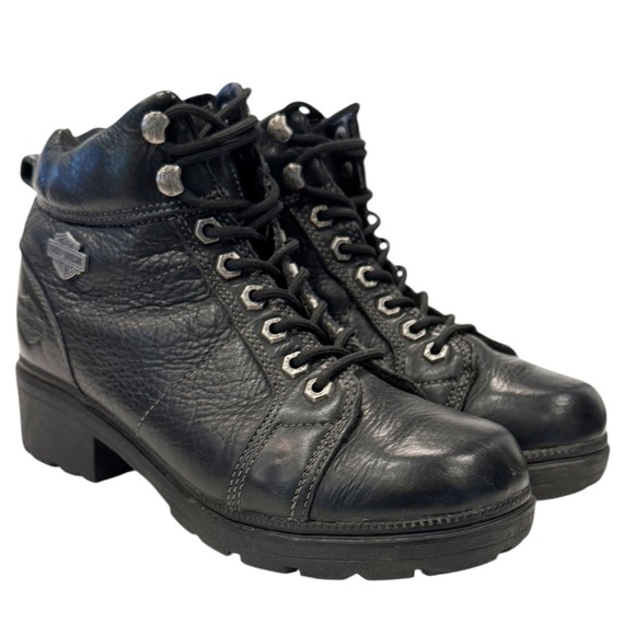 Harley-Davidson Tyler Moto Boots Women’s Black Leather Laces Logo Size 8.5 - Picture 2 of 10